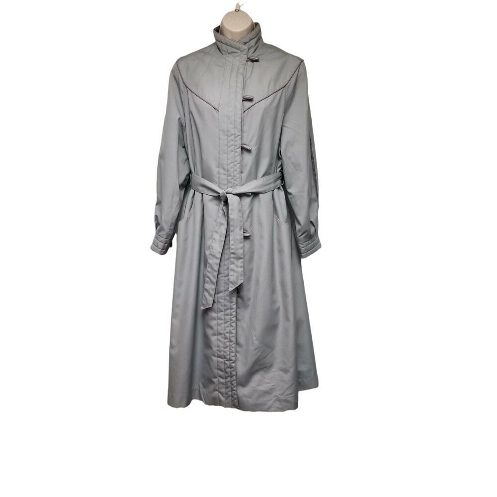 Vintage MS. Freddi Lavender/Gray Long Classic Trench Coat/Belt Size 10